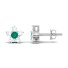 3/4 CT Emerald and Diamond Flower Cluster Stud Earring Emerald - ( AAA ) - Quality - Rosec Jewels