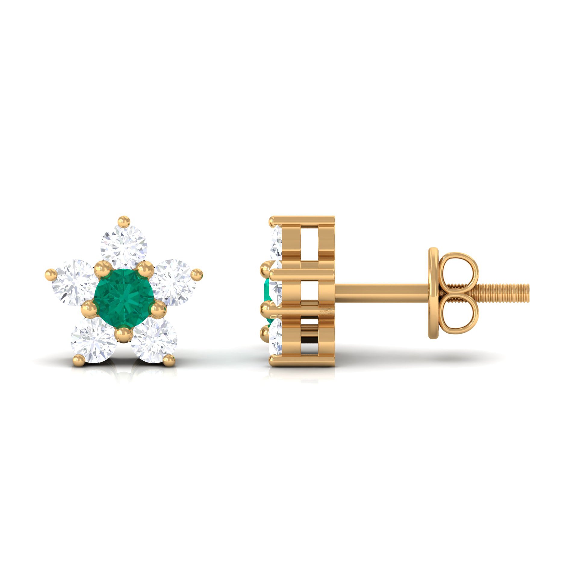 3/4 CT Emerald and Diamond Flower Cluster Stud Earring Emerald - ( AAA ) - Quality - Rosec Jewels