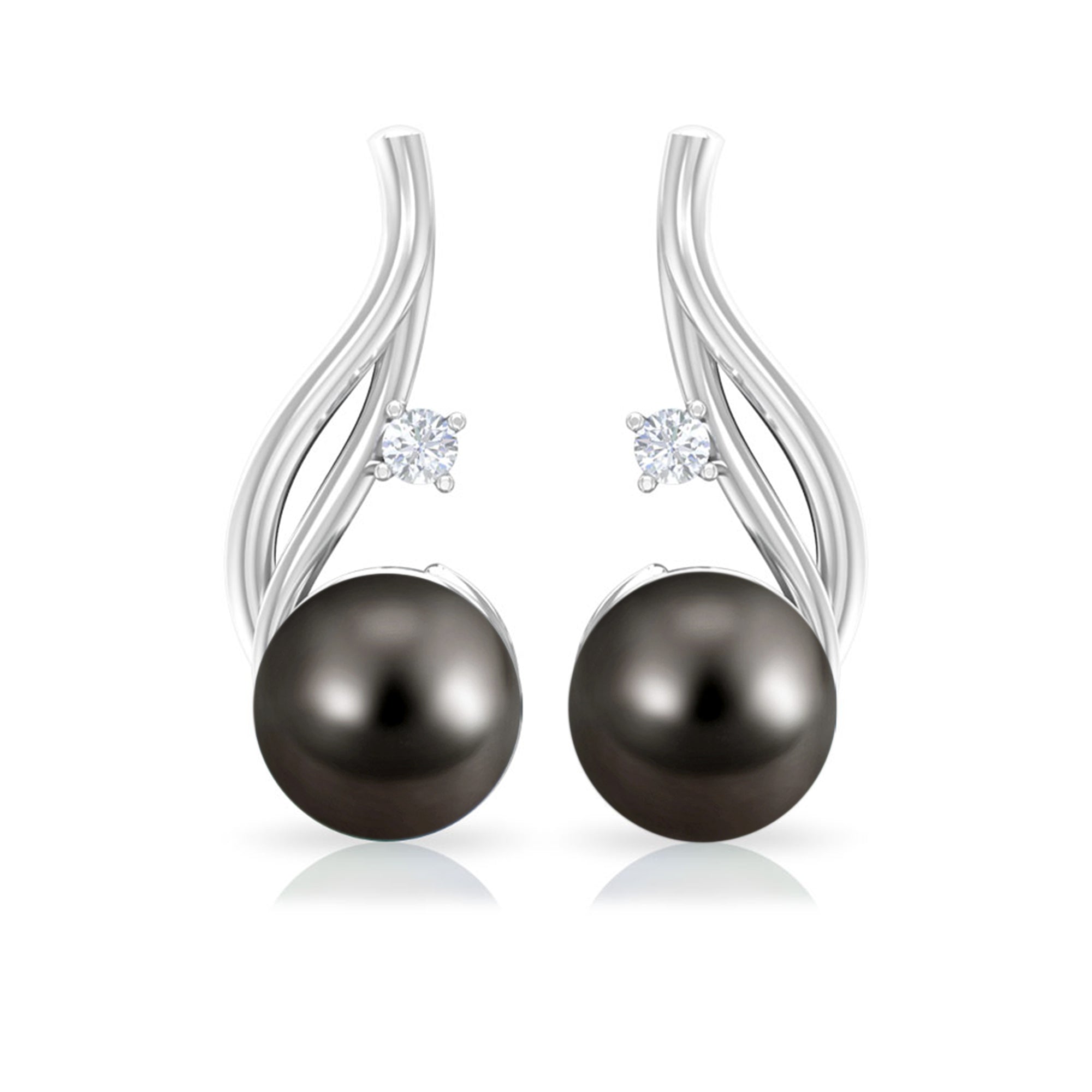 Tahitian Pearl and Moissanite Solitaire Drop Earrings Tahitian pearl - ( AAA ) - Quality - Rosec Jewels