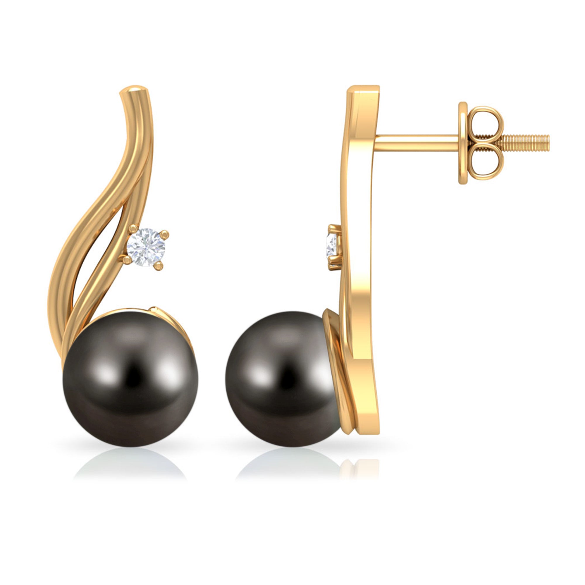 Tahitian Pearl and Moissanite Solitaire Drop Earrings Tahitian pearl - ( AAA ) - Quality - Rosec Jewels