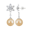 11.50 CT Diamond Floral Earrings with South Sea Pearl Drop South Sea Pearl - ( AAA ) - Quality - Rosec Jewels