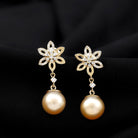 11.50 CT Diamond Floral Earrings with South Sea Pearl Drop South Sea Pearl - ( AAA ) - Quality - Rosec Jewels