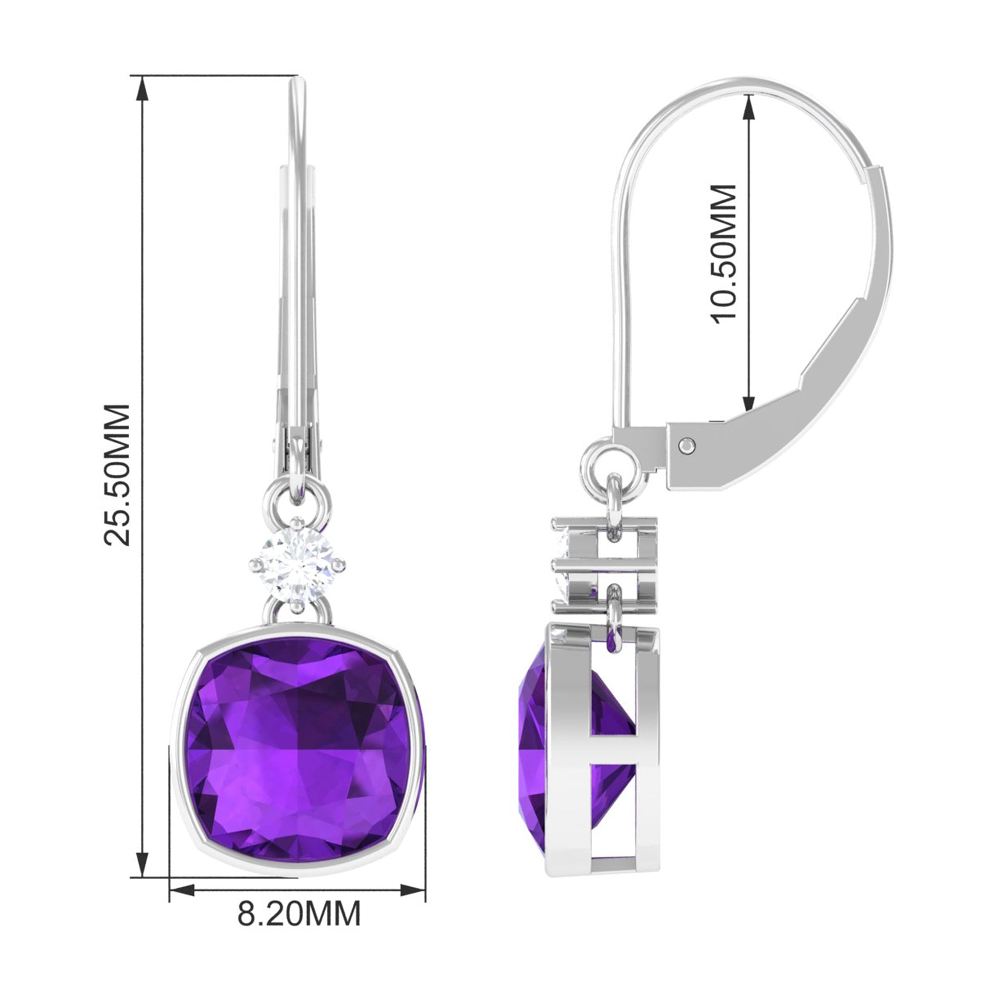 Cushion Cut Amethyst and Diamond Drop Earrings Amethyst - ( AAA ) - Quality - Rosec Jewels