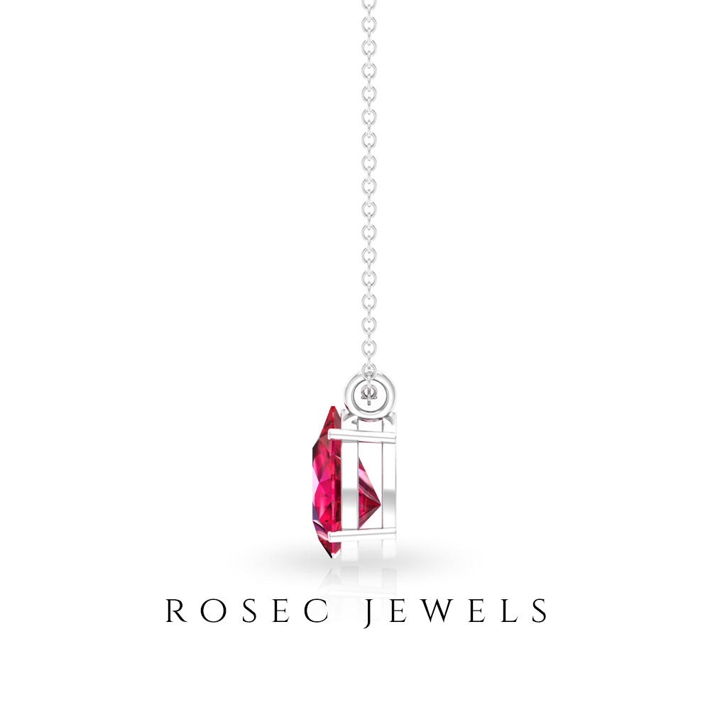 Pear Cut Lab Grown Ruby Solitaire Pendant Necklace Lab Created Ruby - ( AAAA ) - Quality - Rosec Jewels