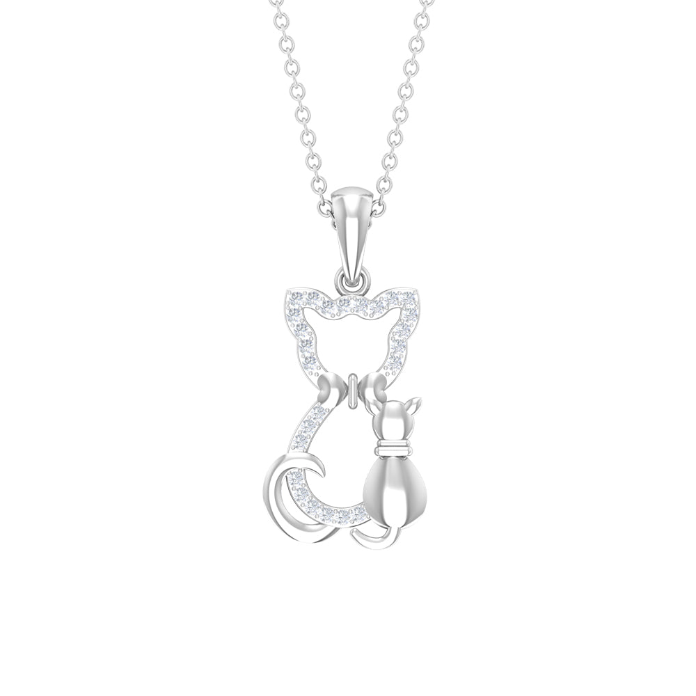 Certified Diamond Kitty Cat Pendant Necklace Diamond - ( HI-SI ) - Color and Clarity - Rosec Jewels