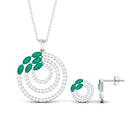 Natural Emerald and Moissanite Cocktail jewelry Set in Gold Emerald - ( AAA ) - Quality - Rosec Jewels