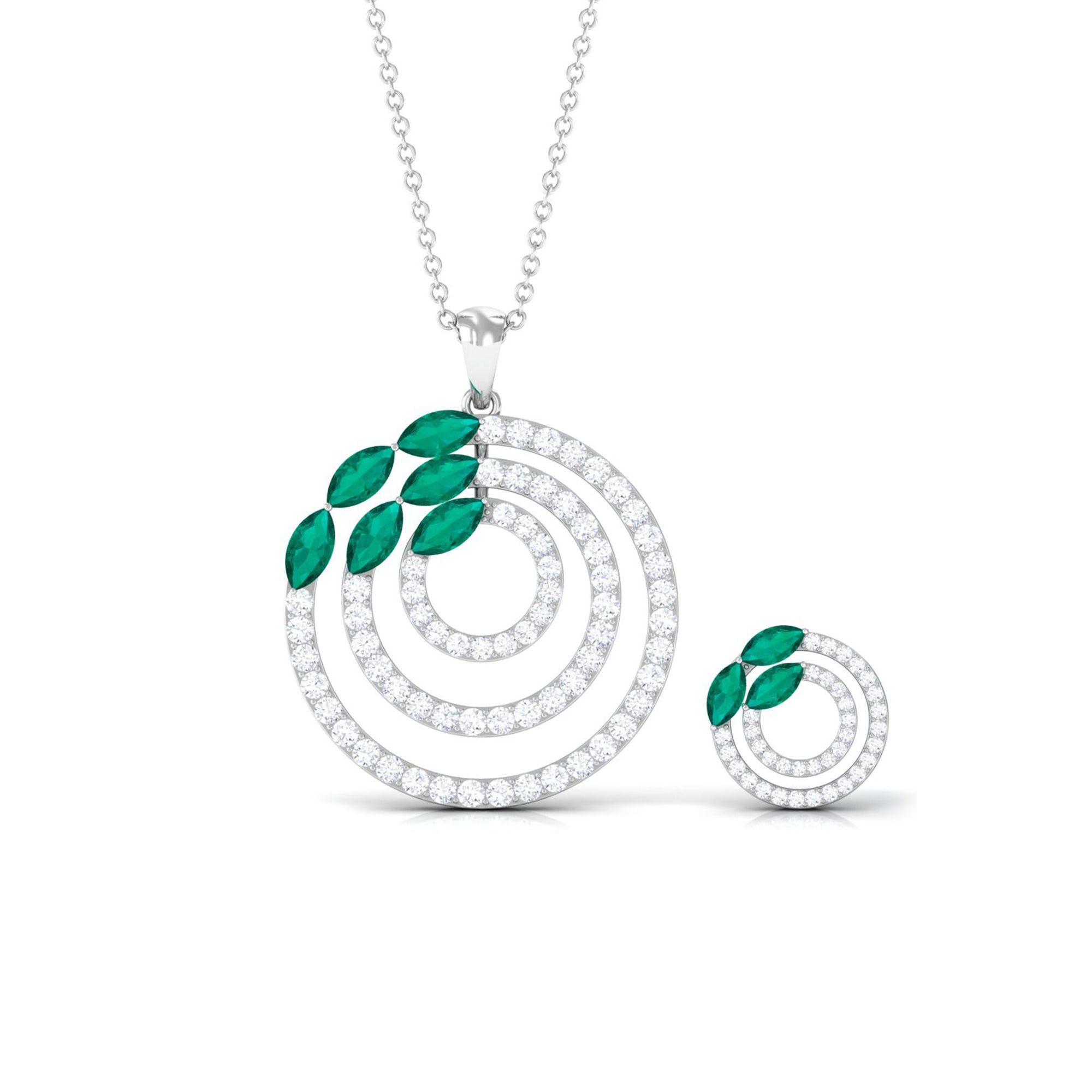 Natural Emerald and Moissanite Cocktail jewelry Set in Gold Emerald - ( AAA ) - Quality - Rosec Jewels