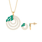 Natural Emerald and Moissanite Cocktail jewelry Set in Gold Emerald - ( AAA ) - Quality - Rosec Jewels