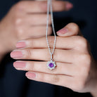 Certified Amethyst Halo Pendant Necklace Amethyst - ( AAA ) - Quality 92.5 Sterling Silver - Rosec Jewels