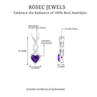 Heart Shape Amethyst Infinity Pendant Necklace Amethyst - ( AAA ) - Quality 92.5 Sterling Silver - Rosec Jewels