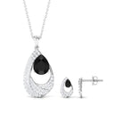 4 CT Black Onyx and Moissanite Teardrop Bridal Pendant Earrings Set Black Onyx - ( AAA ) - Quality - Rosec Jewels