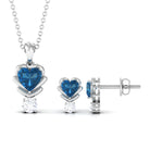 London Blue Topaz and Moissanite Minimal Heart Jewelry Set London Blue Topaz - ( AAA ) - Quality - Rosec Jewels