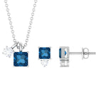 2.5 CT London Blue Topaz and Moissanite Two Stone Pendant Earrings Set London Blue Topaz - ( AAA ) - Quality - Rosec Jewels