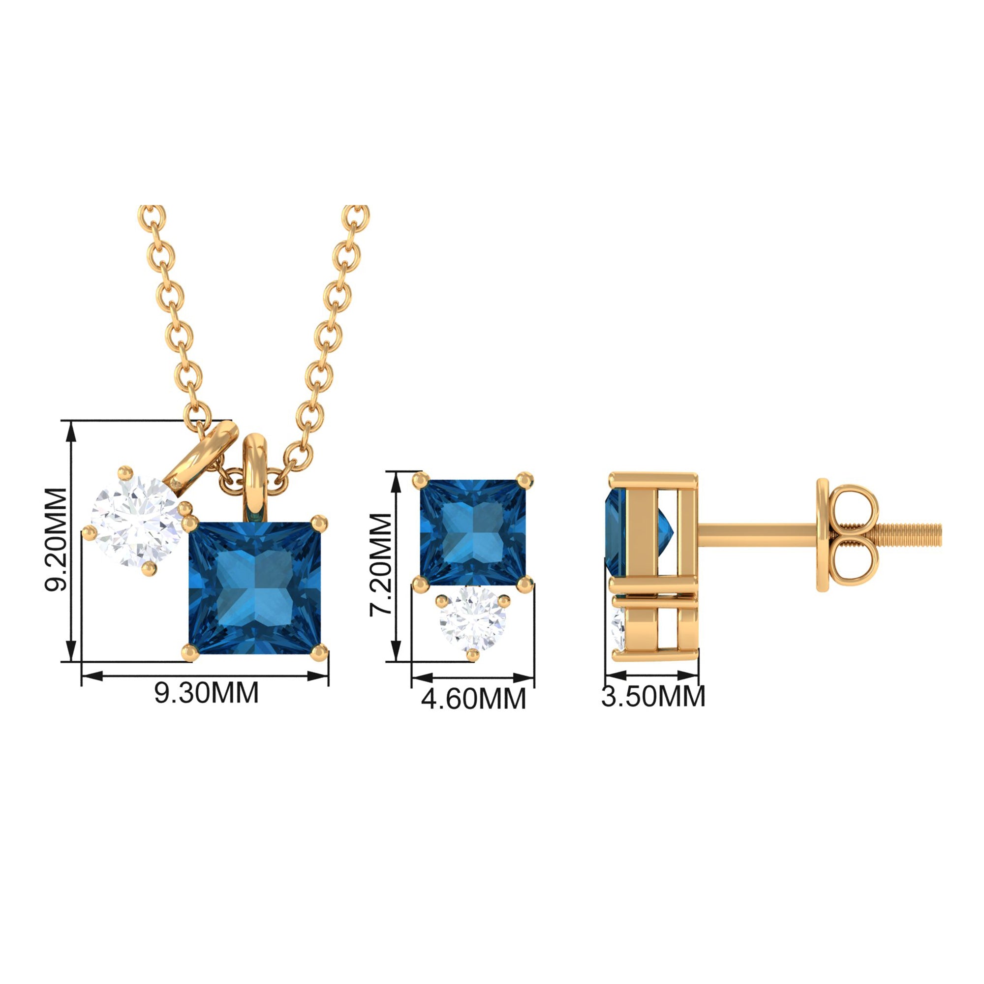 2.5 CT London Blue Topaz and Moissanite Two Stone Pendant Earrings Set London Blue Topaz - ( AAA ) - Quality - Rosec Jewels