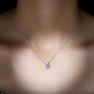 Certified Moissanite Halo Silver Pendant Necklace in Prong Setting - Rosec Jewels