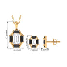 2 CT Art Deco Black Onyx and Moissanite Pendant Earrings Set Black Onyx - ( AAA ) - Quality - Rosec Jewels