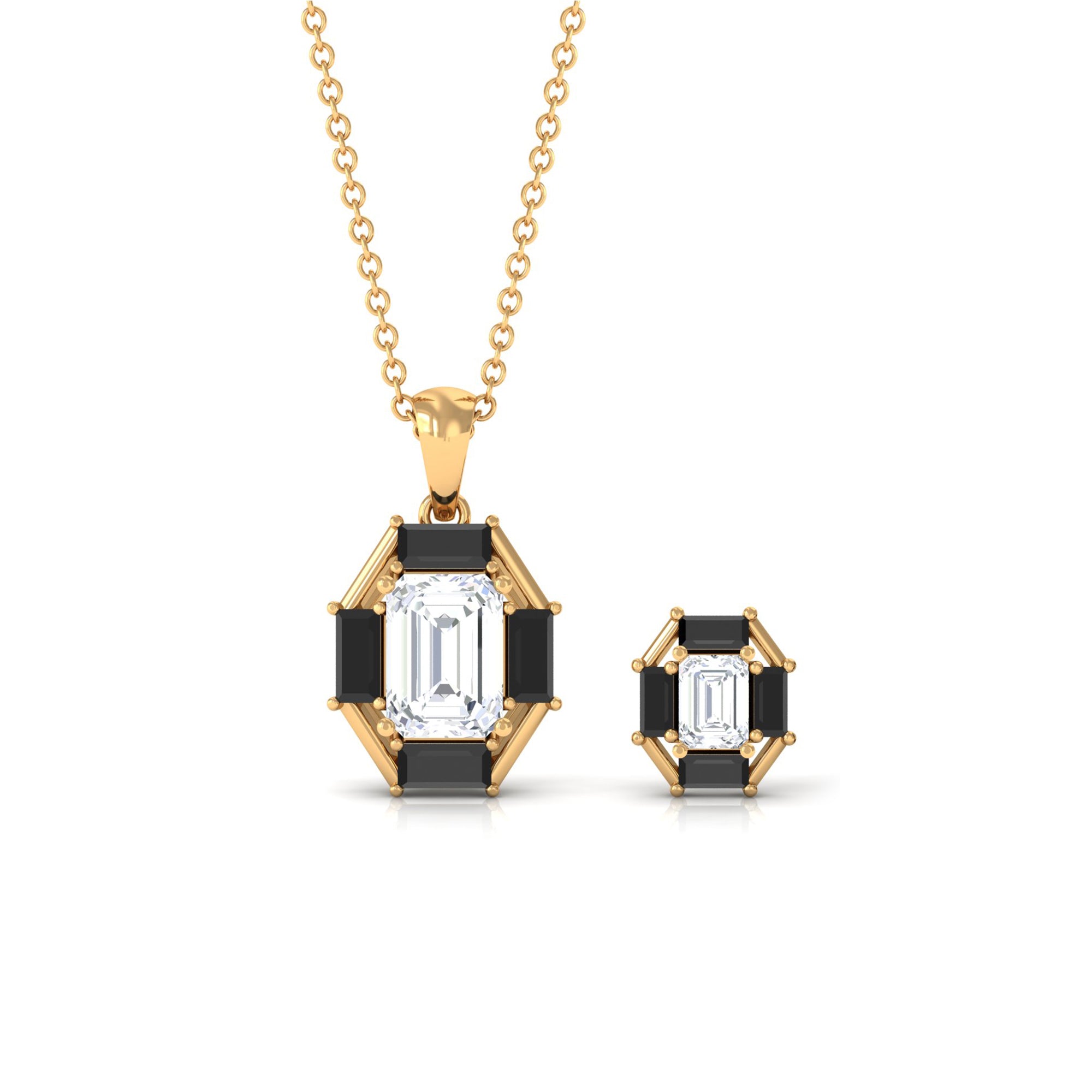 2 CT Art Deco Black Onyx and Moissanite Pendant Earrings Set Black Onyx - ( AAA ) - Quality - Rosec Jewels