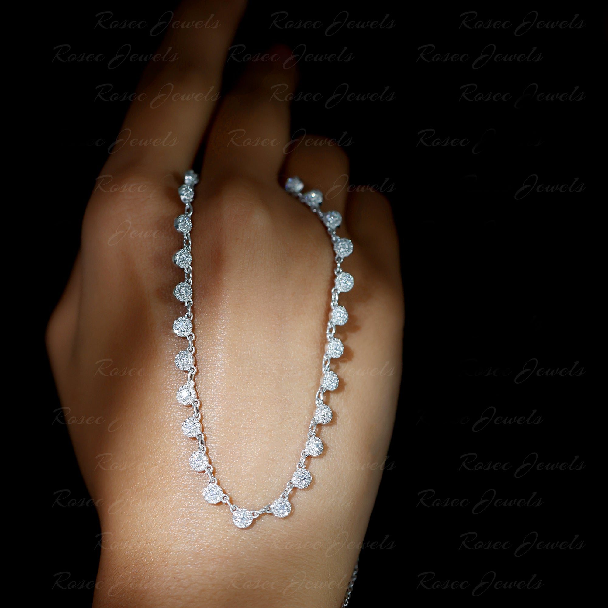 Round Moissanite Bridal Station Chain Necklace - Rosec Jewels