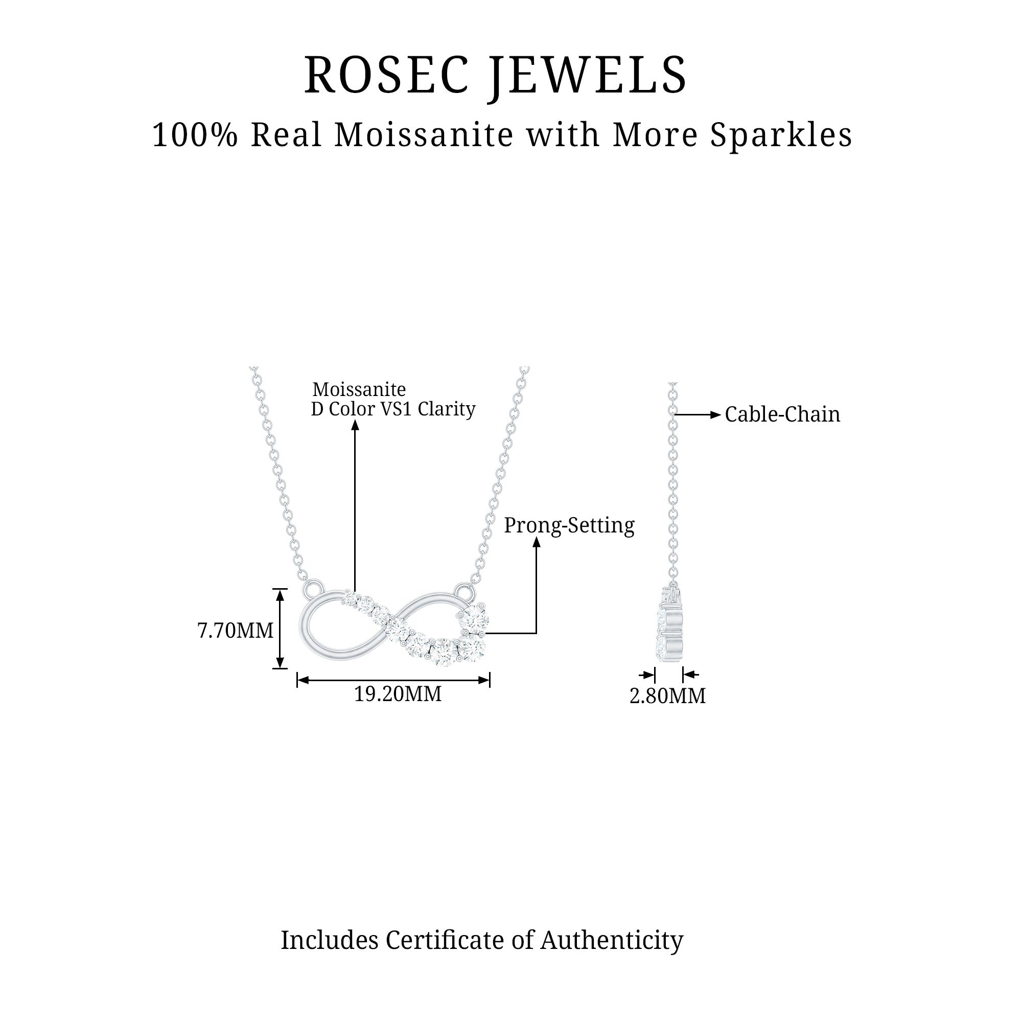 0.50 CT Certified Moissanite Silver Infinity Necklace - Rosec Jewels