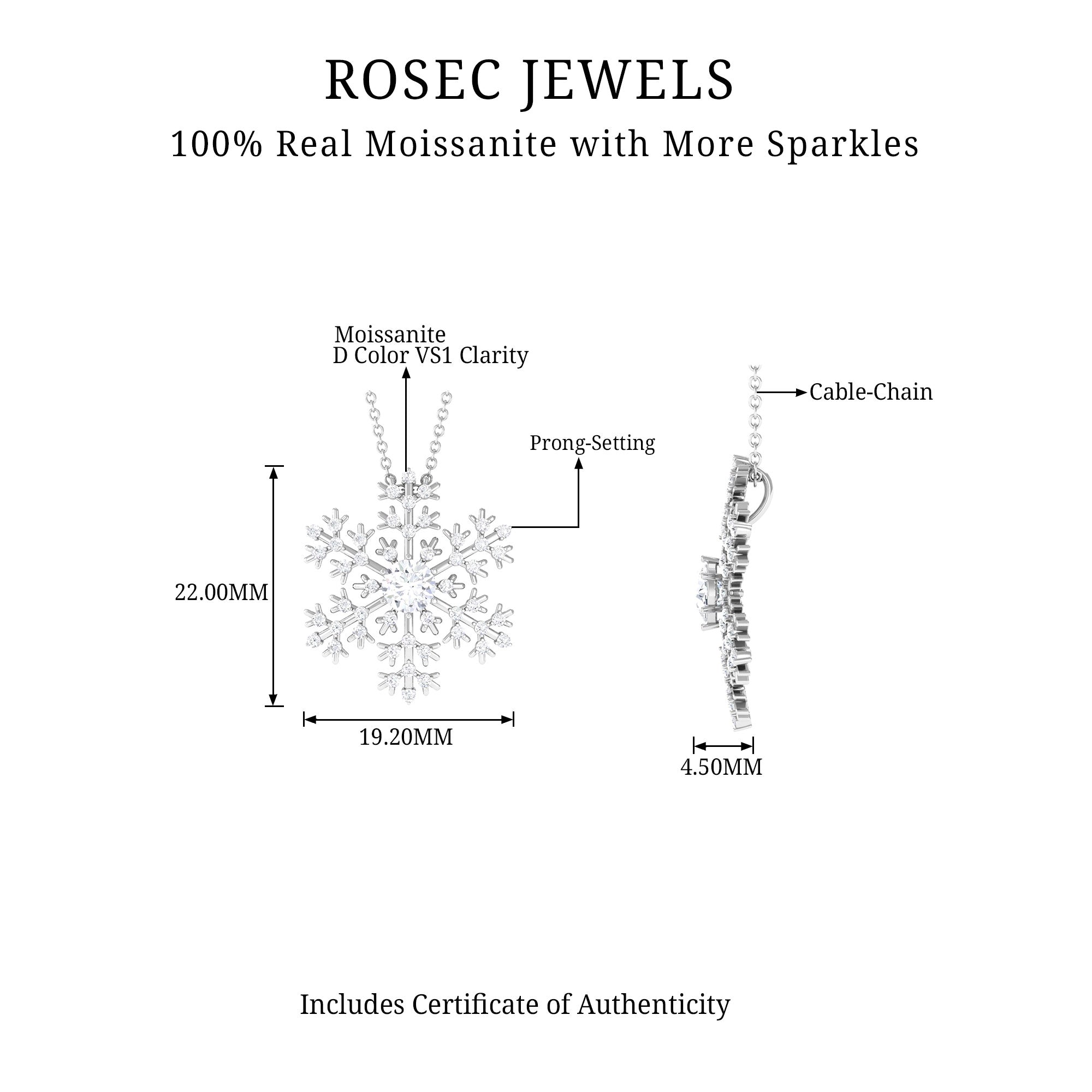 1 CT Round Cut Moissanite Snowflake Pendant in Gold Moissanite - ( D-VS1 ) - Color and Clarity - Rosec Jewels