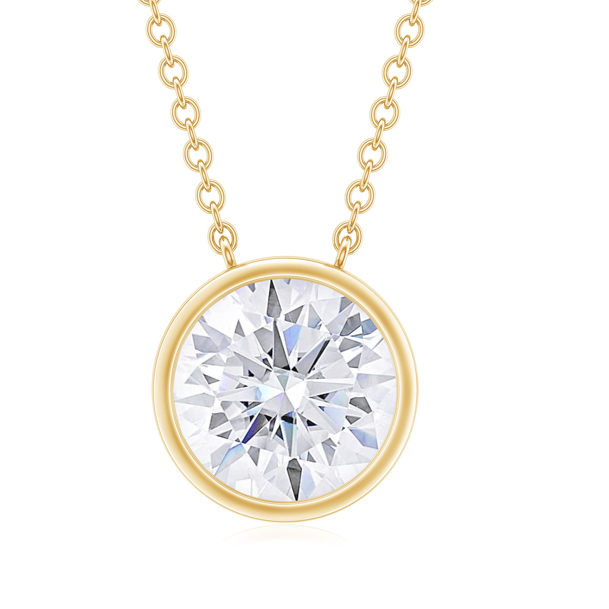 1 CT Round Cubic Zirconia Solitaire Necklace in Bezel Setting Zircon - ( AAAA ) - Quality - Rosec Jewels