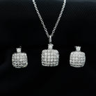 Round Moissanite Square Shape Pendant and Earrings Moissanite - ( D-VS1 ) - Color and Clarity - Rosec Jewels