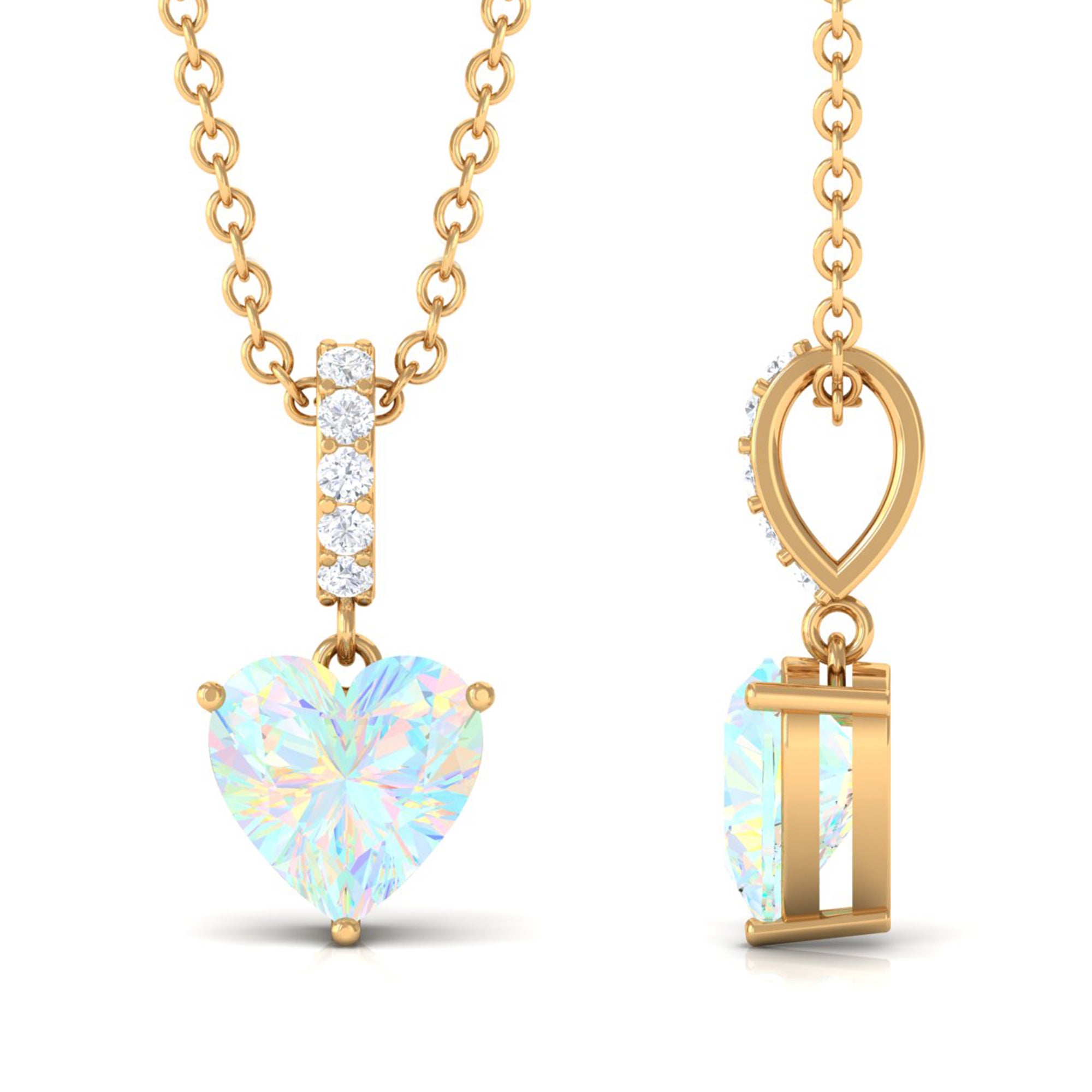 Heart Shape Ethiopian Opal Solitaire Pendant Necklace with Diamond Ethiopian Opal - ( AAA ) - Quality - Rosec Jewels