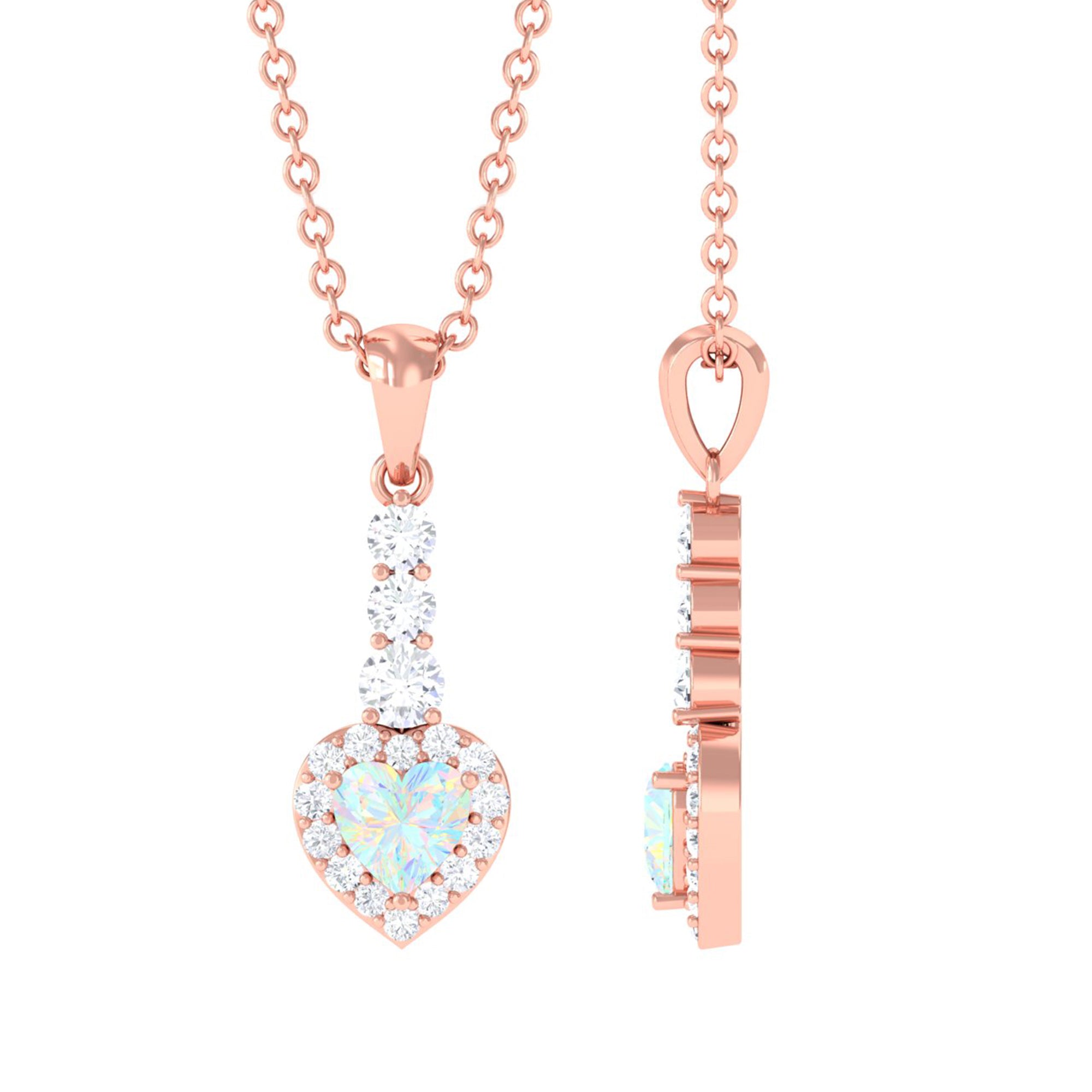 Ethiopian Opal Heart Pendant Necklace with Diamond Halo Ethiopian Opal - ( AAA ) - Quality - Rosec Jewels