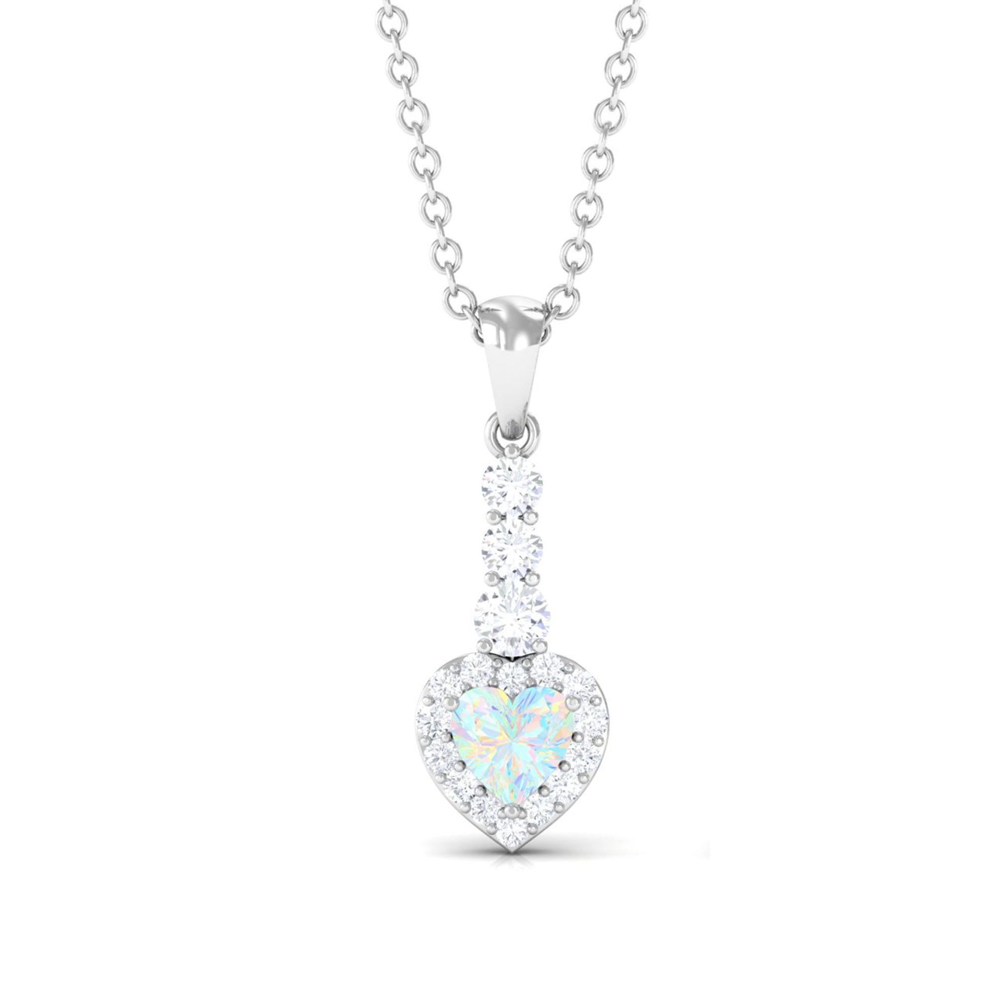 Ethiopian Opal Heart Pendant Necklace with Diamond Halo Ethiopian Opal - ( AAA ) - Quality - Rosec Jewels