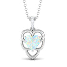 Heart Shape Ethiopian Opal Pendant Necklace with Diamond Ethiopian Opal - ( AAA ) - Quality - Rosec Jewels