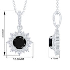 Round Created Black Diamond Halo Pendant with Diamond Lab Created Black Diamond - ( AAAA ) - Quality - Rosec Jewels