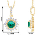 Round Created Emerald Halo Pendant with Diamond Accent Bail Lab Created Emerald - ( AAAA ) - Quality - Rosec Jewels