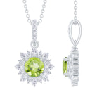 Round Peridot Halo Pendant with Diamond Accent Bail Peridot - ( AAA ) - Quality - Rosec Jewels