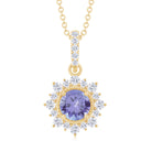 Round Tanzanite Halo Pendant with Diamond Accent Bail Tanzanite - ( AAA ) - Quality - Rosec Jewels