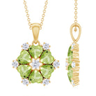 Heart Shape Peridot and Diamond Flower Pendant Peridot - ( AAA ) - Quality - Rosec Jewels