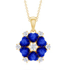 Heart Shape Created Blue Sapphire and Diamond Flower Pendant Lab Created Blue Sapphire - ( AAAA ) - Quality - Rosec Jewels