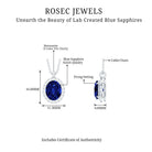 Oval Cut Created Blue Sapphire Silver Halo Pendant with Moissanite - Rosec Jewels