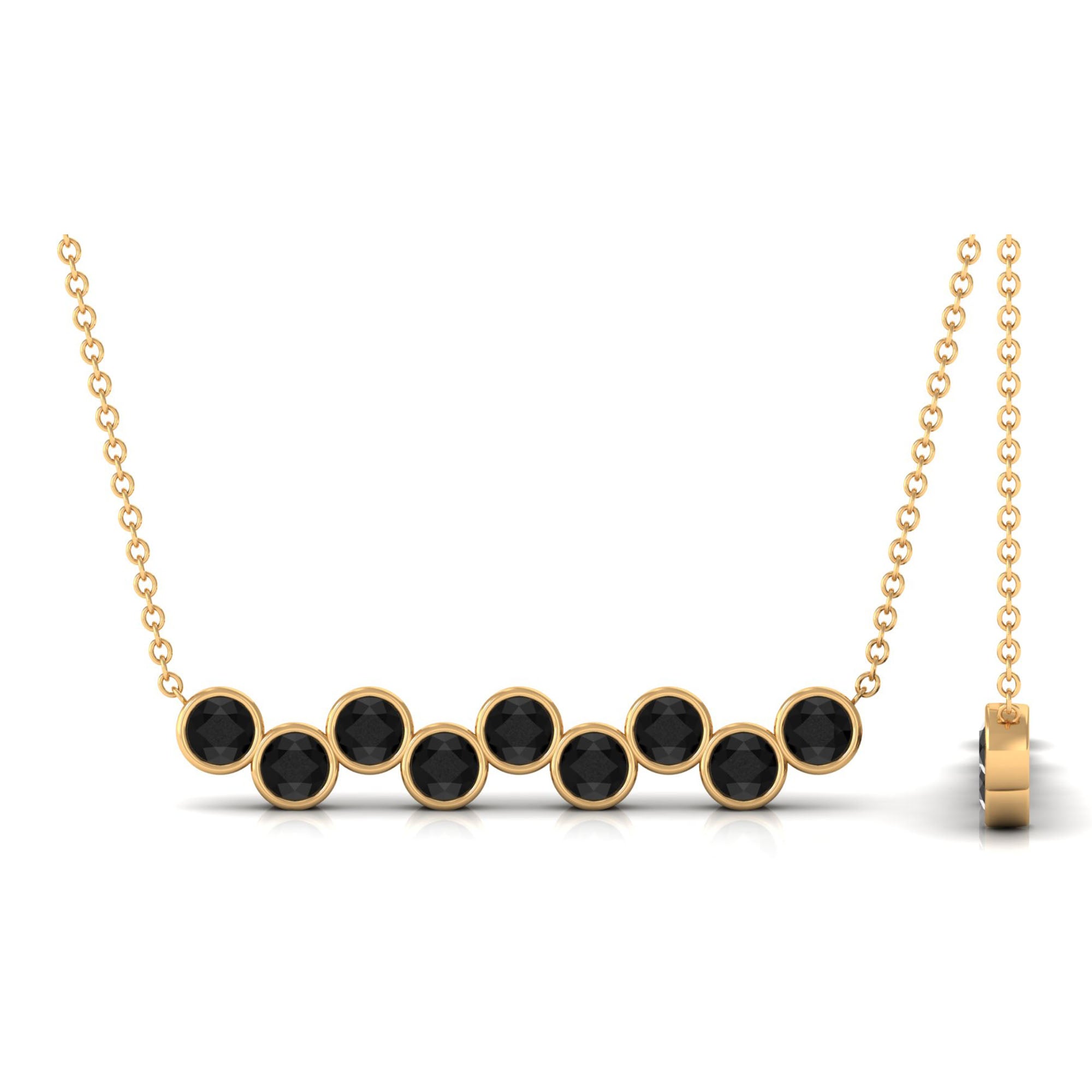 9 Stone Black Onyx Bar Necklace in Bezel Setting Black Onyx - ( AAA ) - Quality - Rosec Jewels