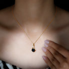 Cushion Cut Black Onyx Solitaire Infinity Pendant with Moissanite Black Onyx - ( AAA ) - Quality - Rosec Jewels