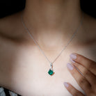 Cushion Cut Created Emerald Solitaire Infinity Pendant with Moissanite Lab Created Emerald - ( AAAA ) - Quality - Rosec Jewels