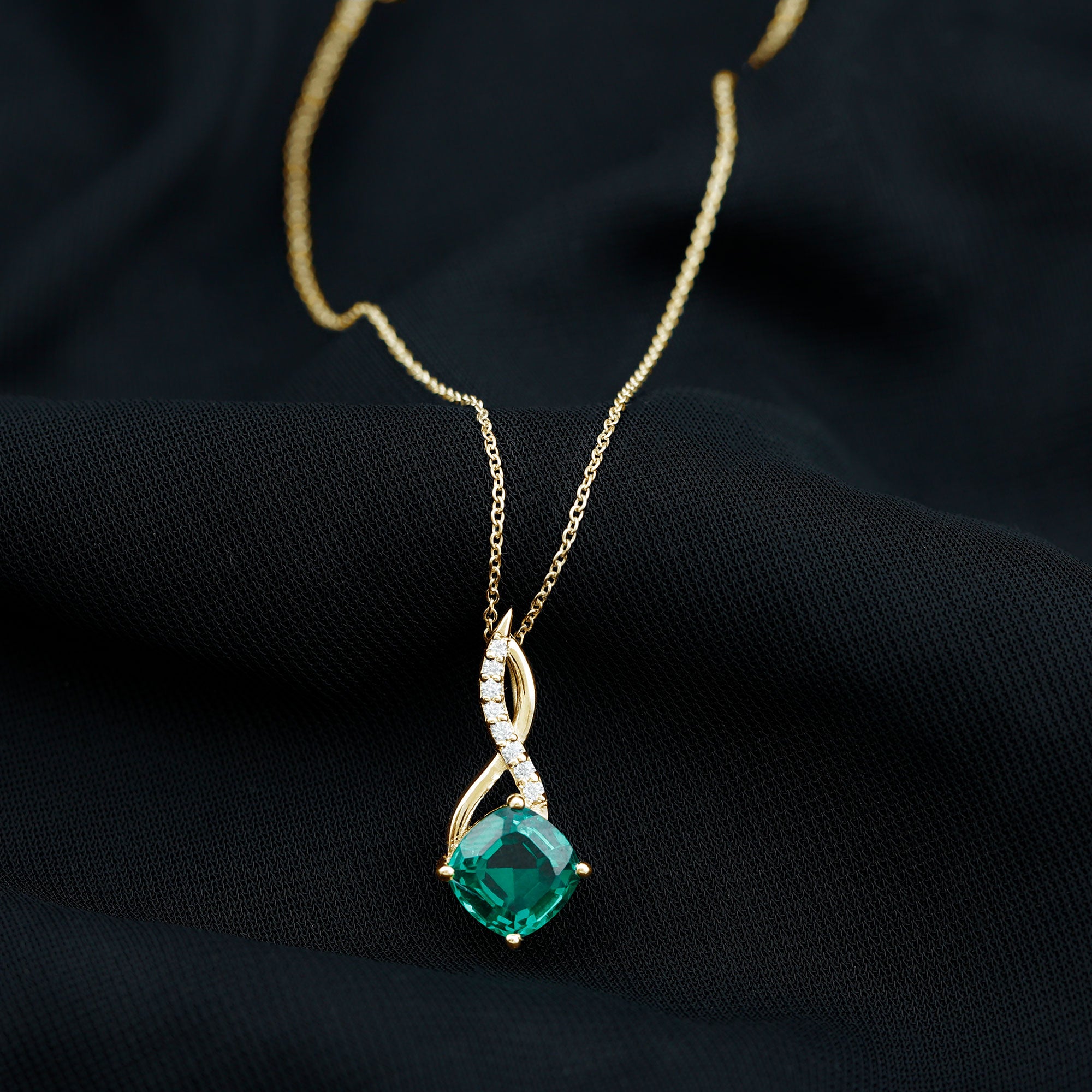 Cushion Cut Created Emerald Solitaire Infinity Pendant with Moissanite Lab Created Emerald - ( AAAA ) - Quality - Rosec Jewels