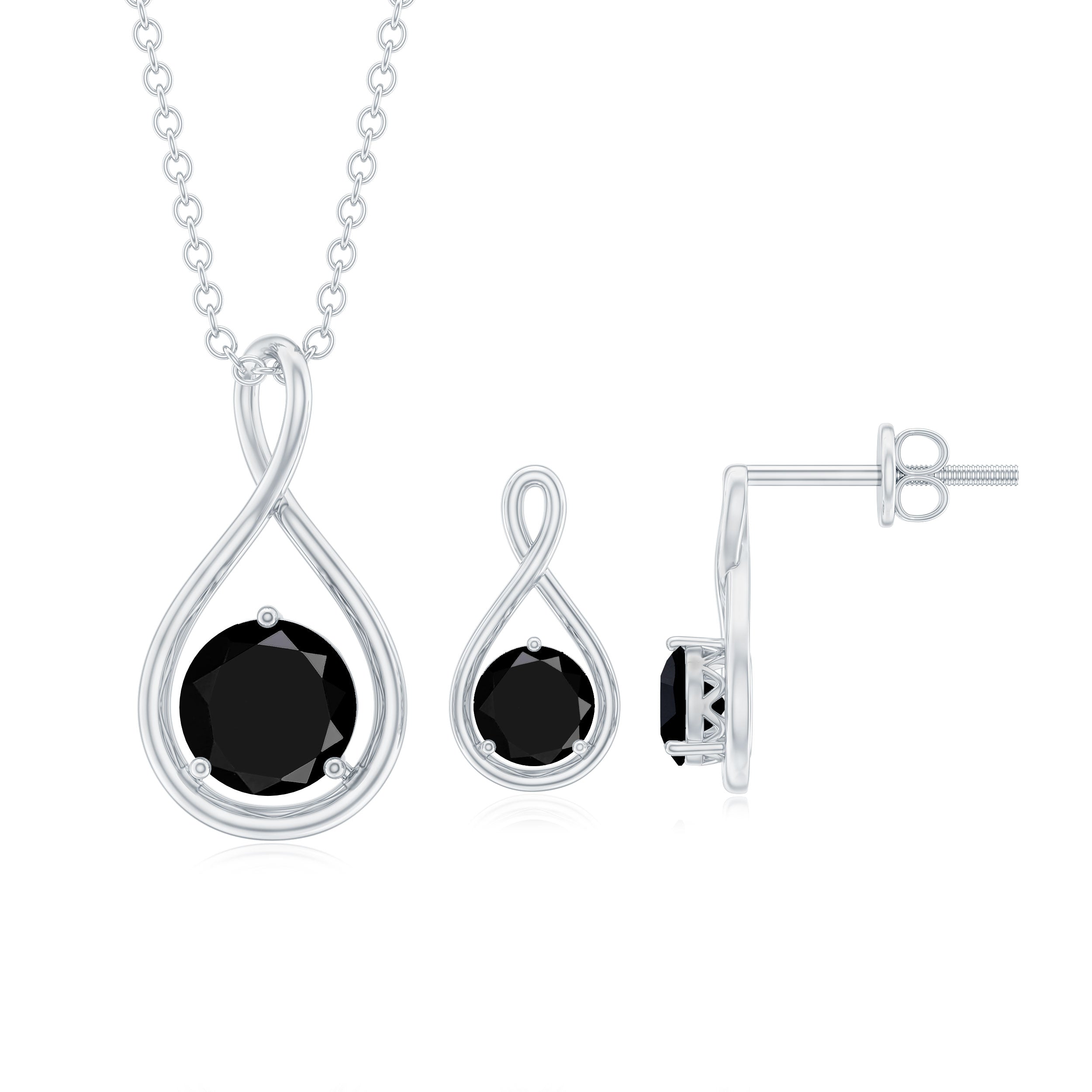 1.50 CT Round Cut Black Spinel Solitaire Infinity Jewelry Set Black Spinel - ( AAA ) - Quality - Rosec Jewels