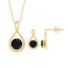 Round Cut Created Black Diamond Solitaire Infinity Earrings and Necklace Set Lab Created Black Diamond - ( AAAA ) - Quality - Rosec Jewels