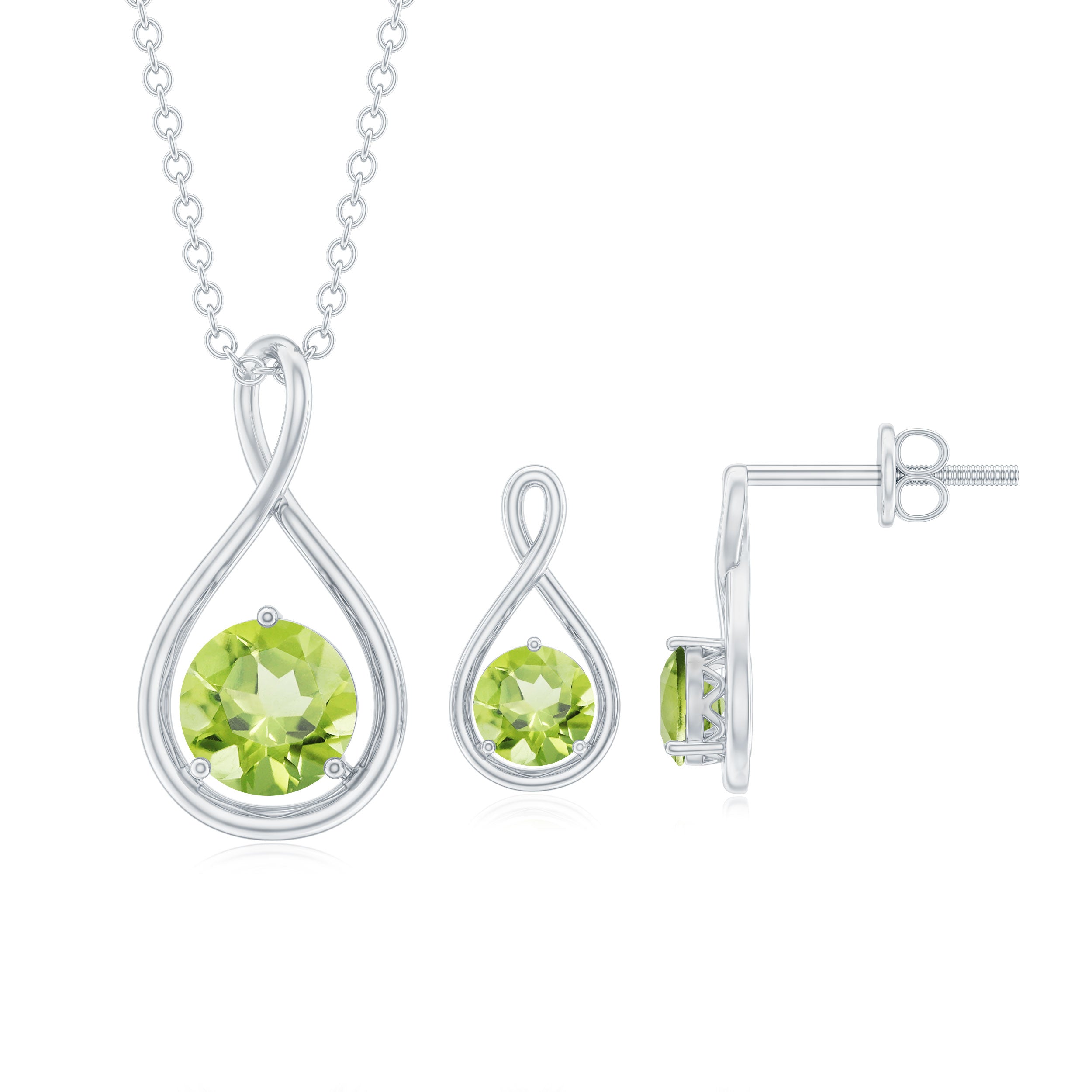 Peridot Solitaire Pendant and Earring Set with Infinity Design Peridot - ( AAA ) - Quality - Rosec Jewels