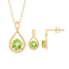 Peridot Solitaire Pendant and Earring Set with Infinity Design Peridot - ( AAA ) - Quality - Rosec Jewels