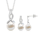 13.75 CT Freshwater Pearl and Diamond Simple Drop jewelry Set Freshwater Pearl - ( AAA ) - Quality - Rosec Jewels