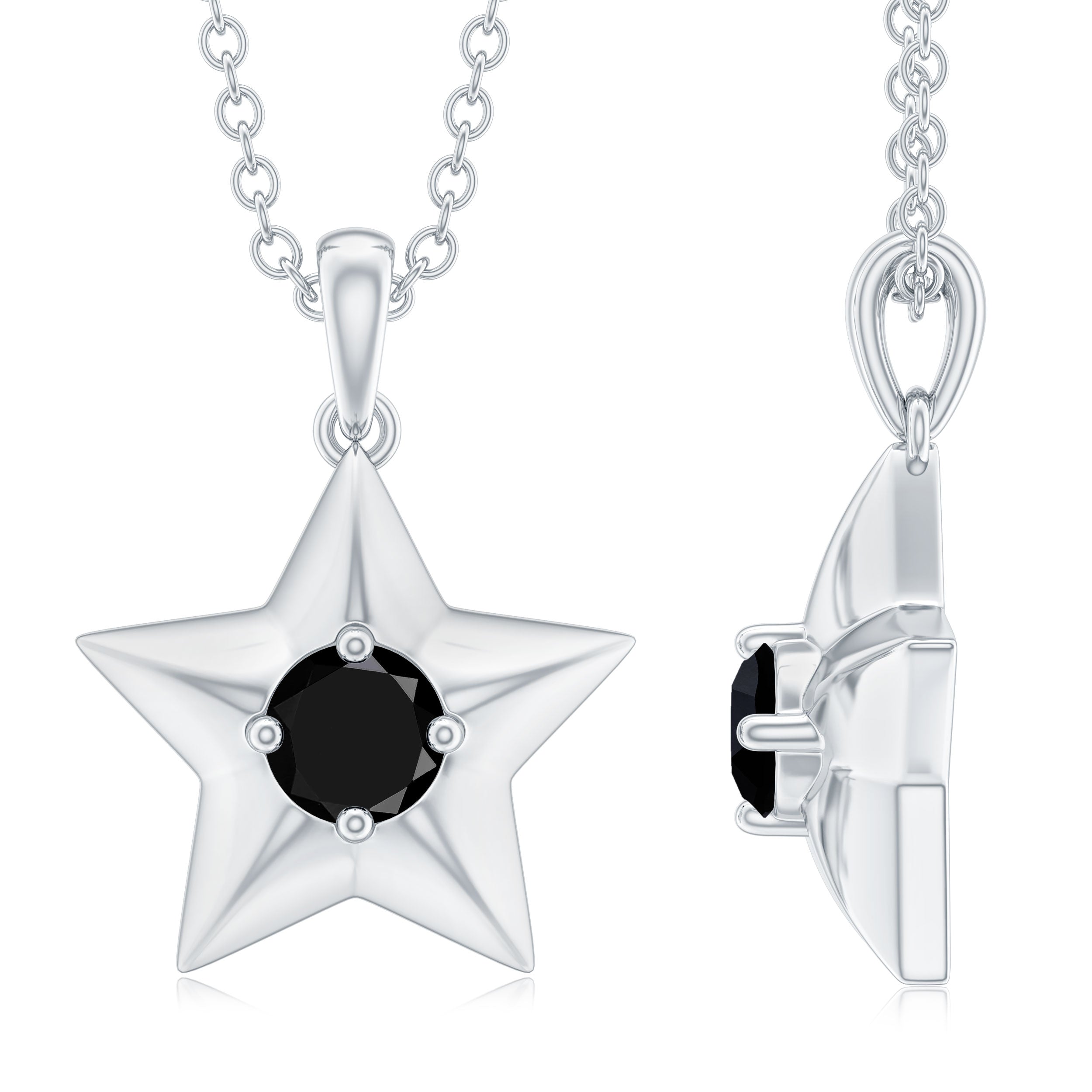 1/4 CT Black Onyx and Gold Star Pendant Black Onyx - ( AAA ) - Quality - Rosec Jewels