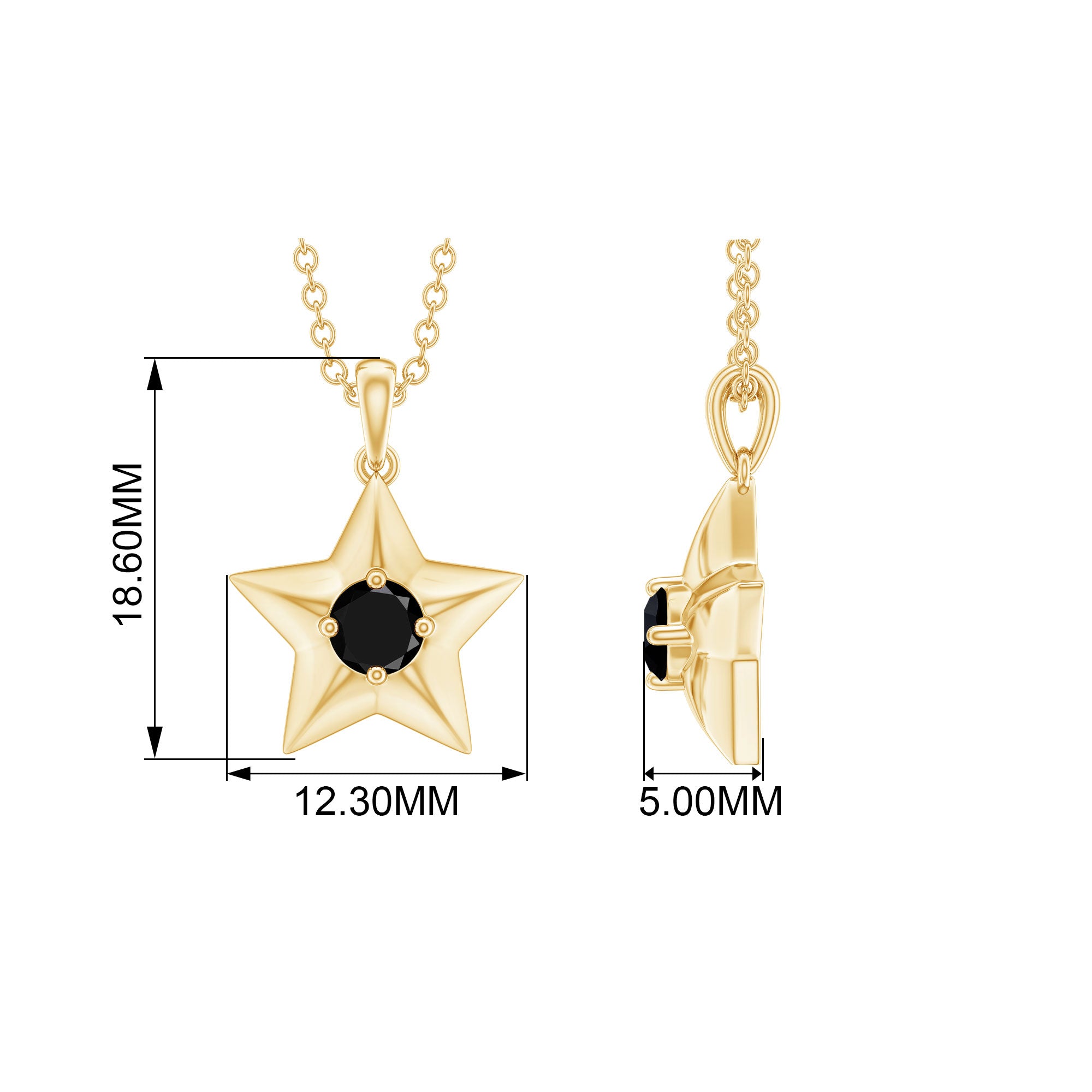 1/4 CT Black Onyx and Gold Star Pendant Black Onyx - ( AAA ) - Quality - Rosec Jewels