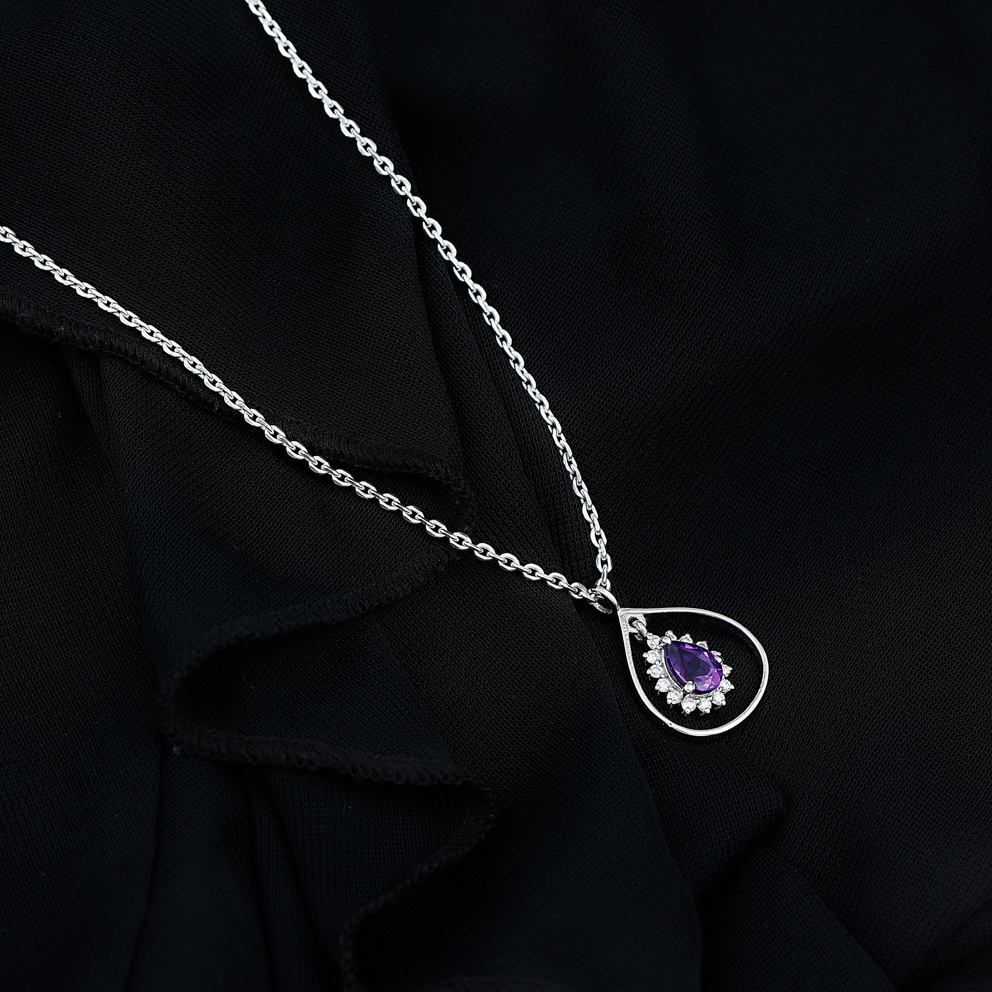 Real Amethyst Moissanite Teardrop Pendant Necklace - Rosec Jewels