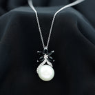 Floral Inspired Freshwater Pearl and Black Onyx Silver Pendant with Moissanite Accent - Rosec Jewels